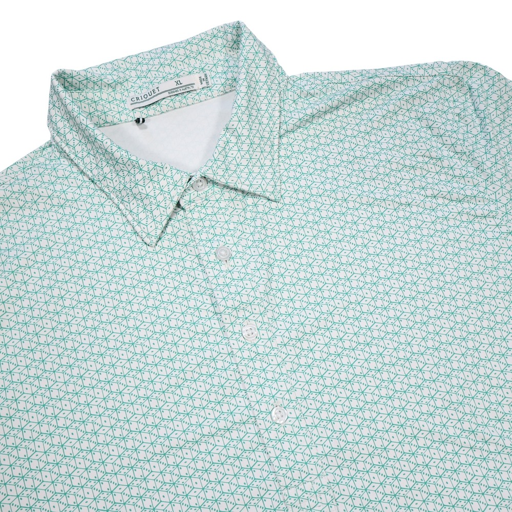 CRIQUET Men's Size XL Green White Dice Print Embroidered Performance Golf Polo